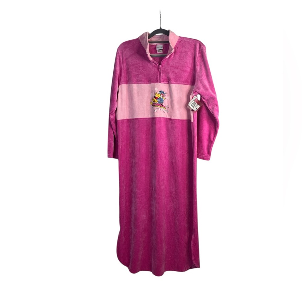 Disney Winnie the Pooh Velour Pajama‎ Lounge Dress Women’s Medium Pink 1/4 Zip